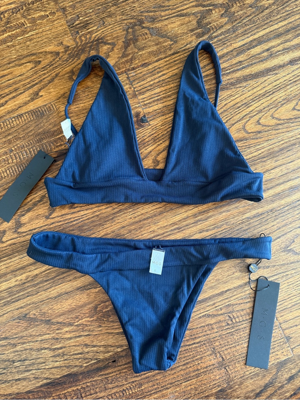 MGS Navy Ribbed Triangle Bikini Set
